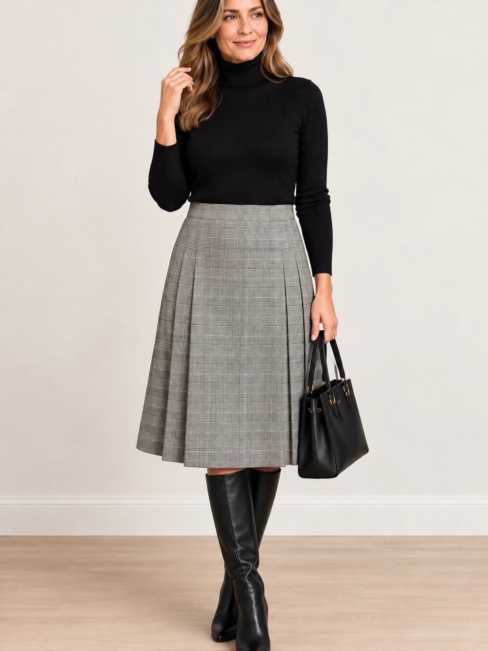 Vintage Brooks Brothers Glen Plaid Pleated Skirt Gray Taupe Preppy Lined Size 12